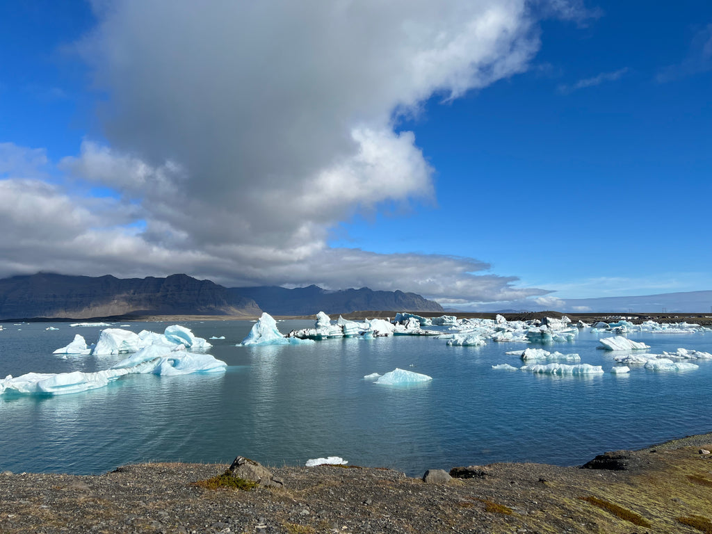 glacier lagoon with blue icebergs in Iceland