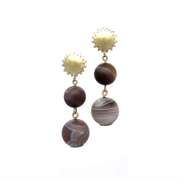 Sol Earrings with Botswana Agate in 14K Green Gold