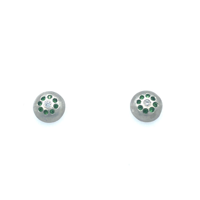 Pebble Stud Earrings with Tsavorite Garnet in Sterling Silver