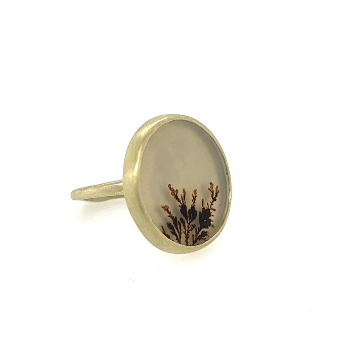Corazon Ring with Round Dendritic Agate in 14K Green Gold