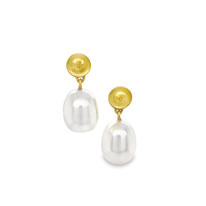 Temple Earrings with Pearls in 18K Green Gold