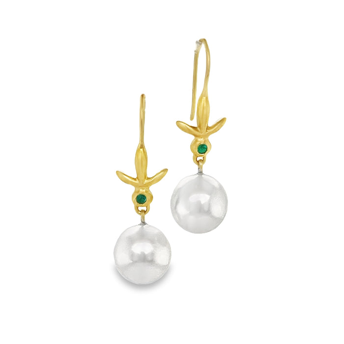 Petite Fleur Earrings with Akoya Pearls and Paraiba Tourmaline in 18K Green Gold