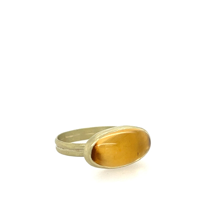 Citrine Bezel Ring in 14K Green Gold