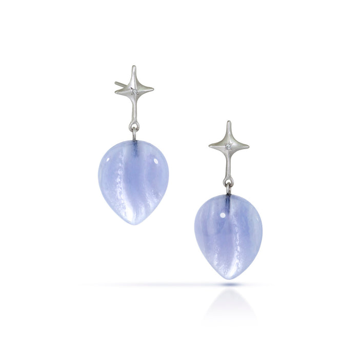 Stella Earrings with Blue Lace Agate and Diamond in Platinum