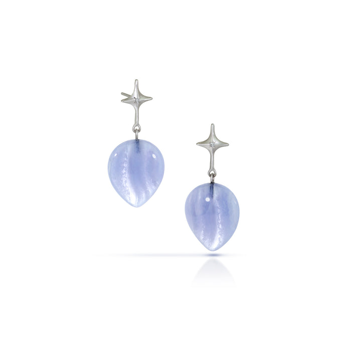 Stella Earrings with Blue Lace Agate and Diamond in Platinum