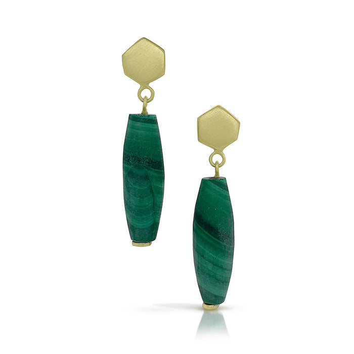 Theia Earrings with Malachite in 14K Green Gold