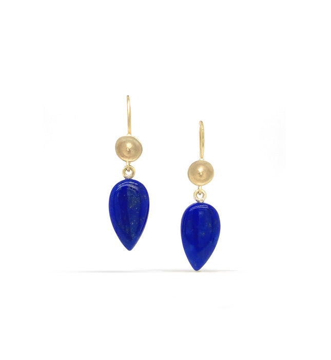 Temple Earrings with Lapis Lazuli in 14K Green Gold