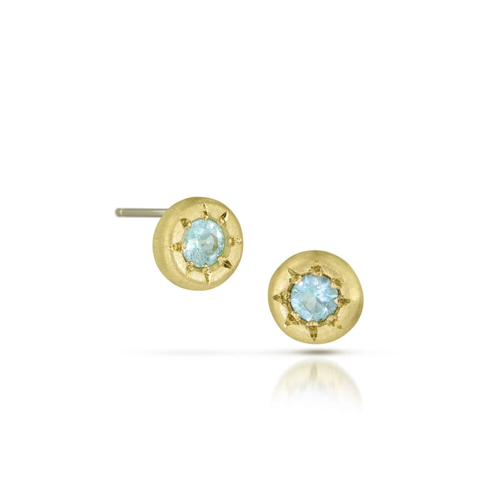 Tiny Star Earrings with Paraiba Tourmaline in 18K Fairmined Green Gold
