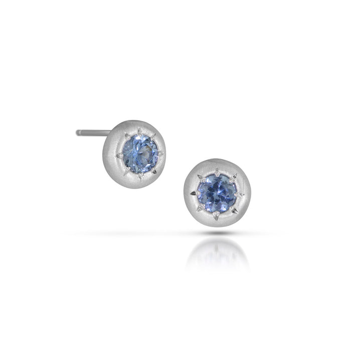Tiny Star Earrings with Montana Blue Sapphires in Platinum