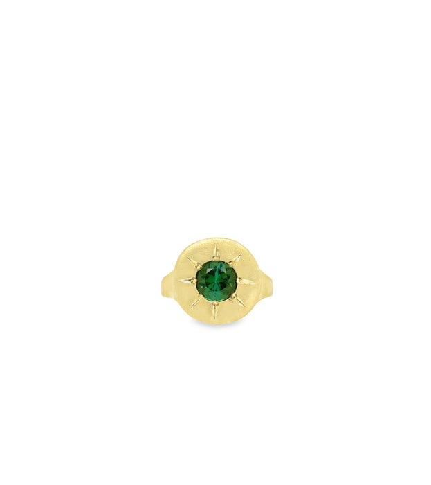 Halo Ring with Green Tourmaline in 14K Fairmined Green Gold