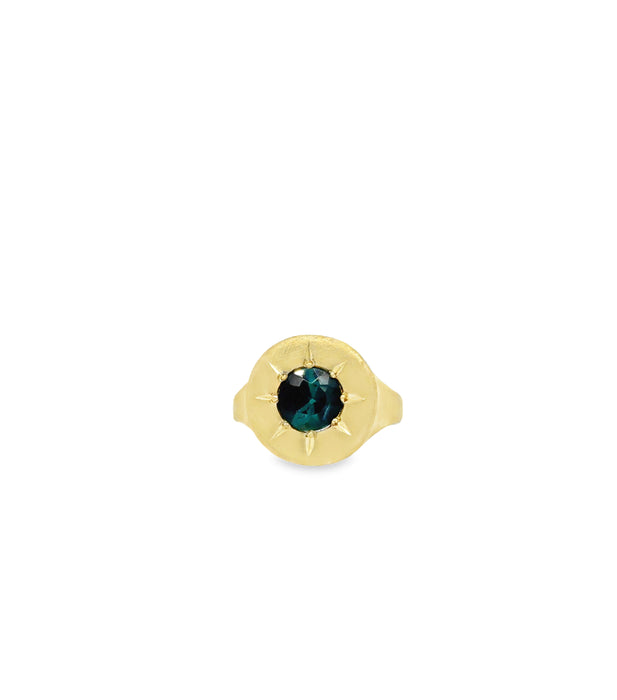 Halo Ring with Teal Tourmaline in 14K Fairmined Green Gold