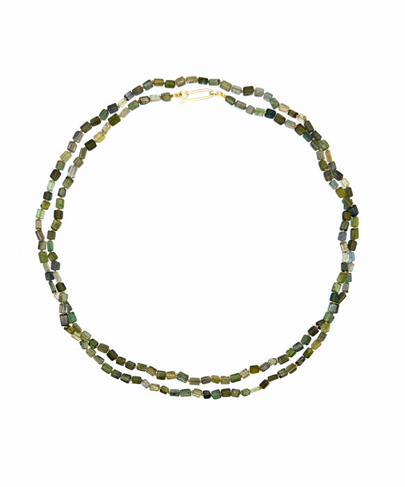 Green Tourmaline Cube Necklace with 14K Green Gold Hook Clasp