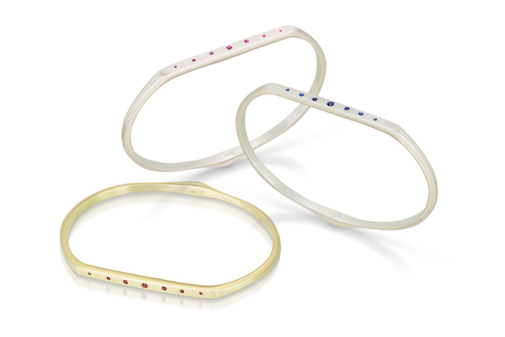 Corazon Bangle Bracelet with Rainbow Gemstones, Sterling Silver