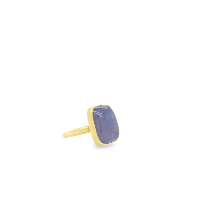 Chalcedony Rectangle Cabochon Ring with Montauk Band