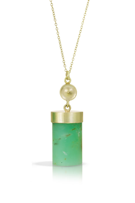 Temple Necklace with Chrysoprase Cylinder in 14K Green Gold