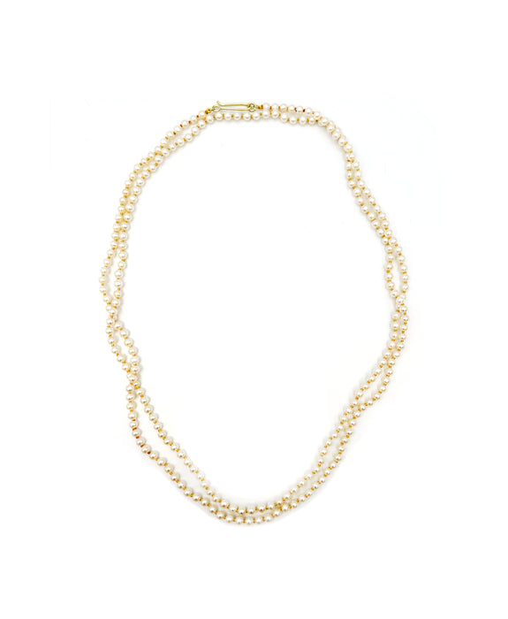 Akoya Pearl Long Necklace with 14K Green Gold Clasp