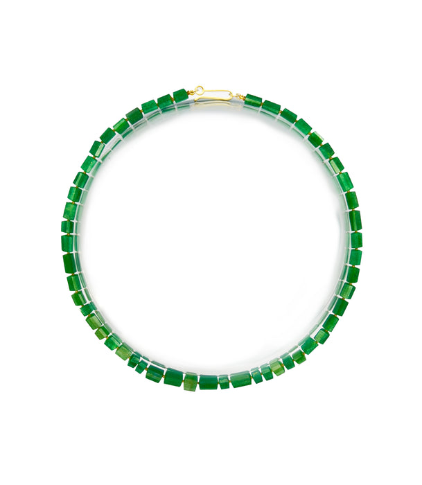 Aventurine Trillions Necklace on Silk with 14K Green Gold Clasp