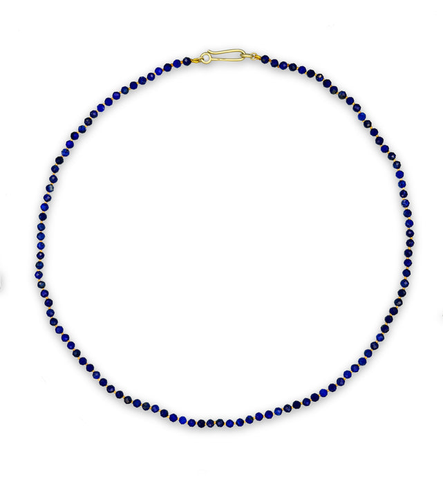Faceted Round Lapis Necklace with 14K Green Gold Clasp