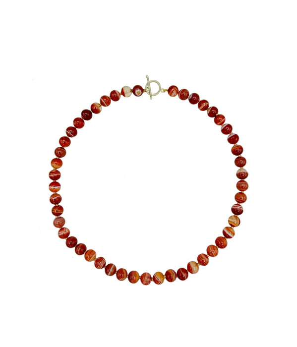 Red Banded Agate Necklace with 14K Green Gold Toggle Clasp