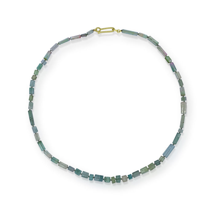 Tourmaline Light Green Crystals Necklace with 14K Green Gold Clasp