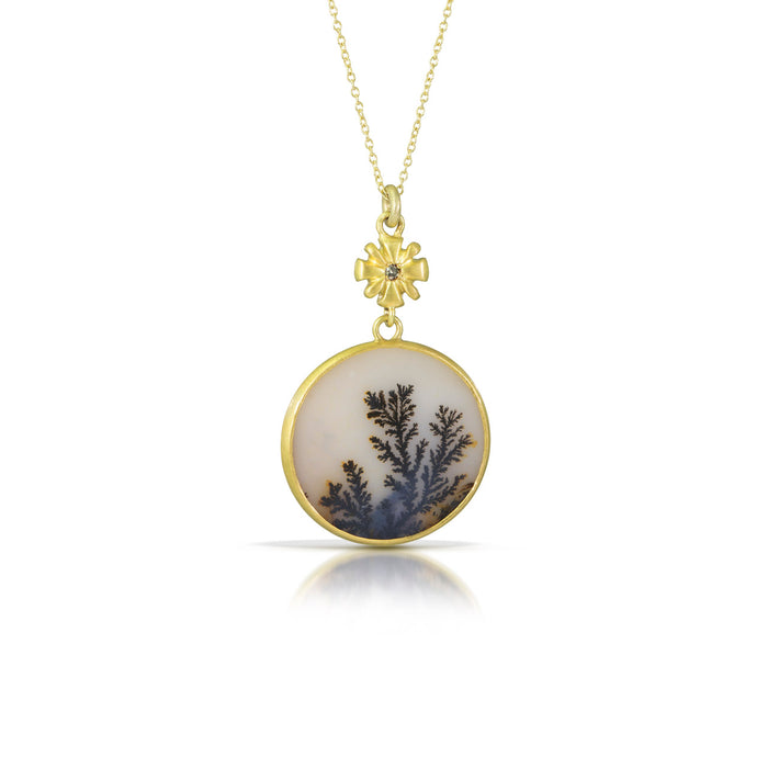 Narcissus Dendritic Agate Necklace in 18K and 14K Green Gold