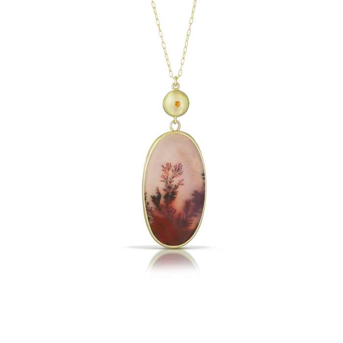 Wish Necklace with Dendritic Agate in 14K Green Gold
