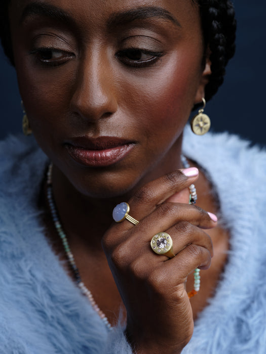 Halo Ring with Lavender Zircon and Argyle Pink Diamonds in 14K Fairmined Green Gold