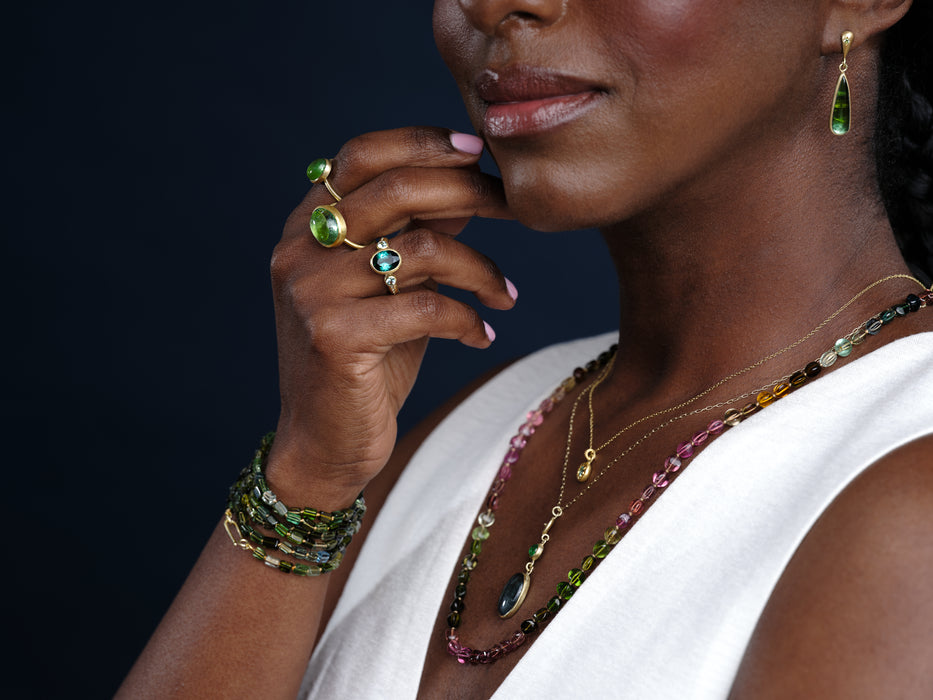 Lacryma Drop Earrings with Tourmaline and Tsavorite Garnets in 18K Green Gold