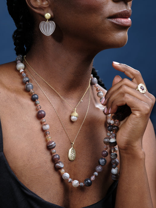 Acorn Necklace with South Sea Pearl and Diamond Briolette in 18K Green Gold