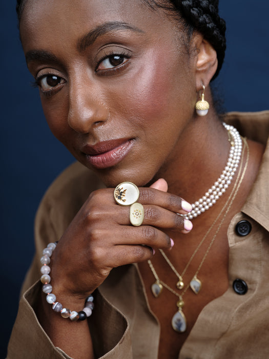 Acorn Earrings with South Sea Pearls in 18K Green Gold