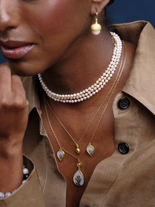 Akoya Pearl Long Necklace with 14K Green Gold Clasp
