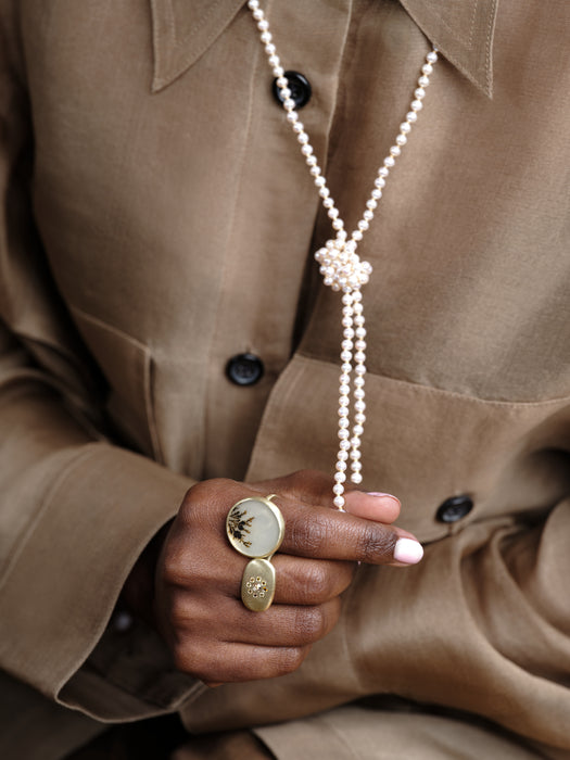 Akoya Pearl Long Necklace with 14K Green Gold Clasp