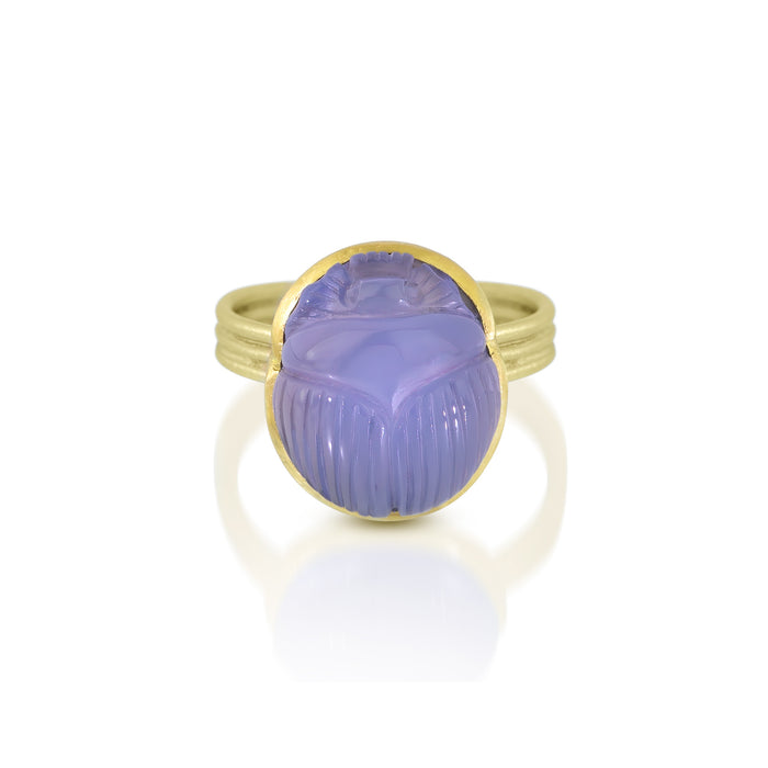 Chalcedony Scarab Ring in 18K and 14K Green Gold