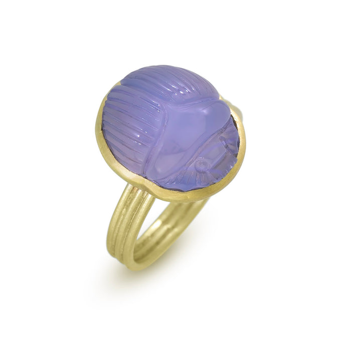 Chalcedony Scarab Ring in 18K and 14K Green Gold