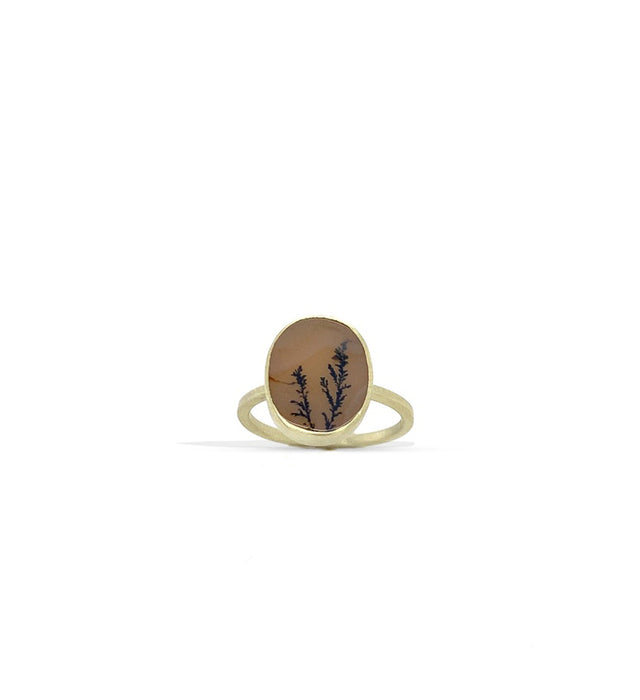 Dendritic Agate Oval Ring in 14K Green Gold