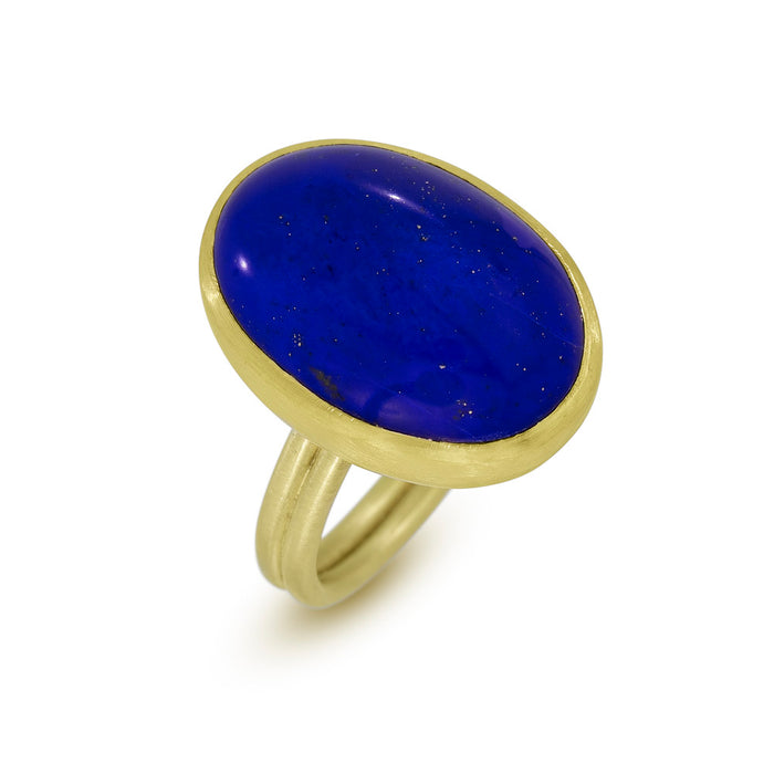 Lapis Oval Cabochon Double Band Ring in 18K and 14K Green Gold