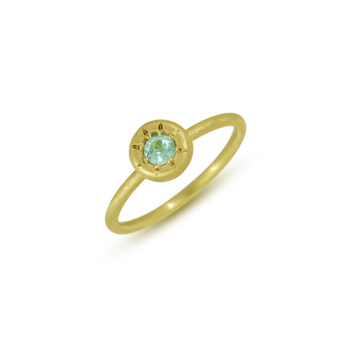Tiny Star Ring with Paraiba Tourmaline in 18K Fairmined Green Gold
