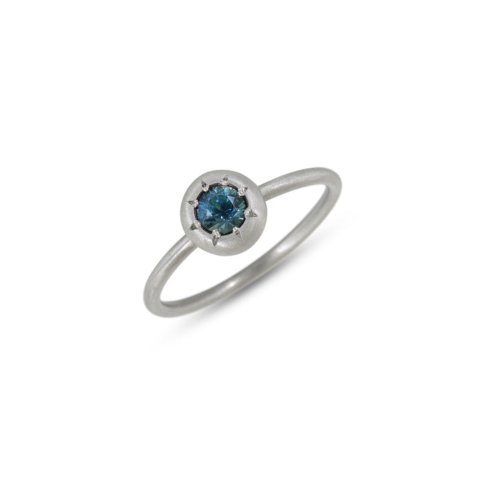Tiny Star Ring with Montana Blue Sapphire in Platinum