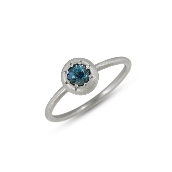 Tiny Star Ring with Montana Blue Sapphire in Platinum
