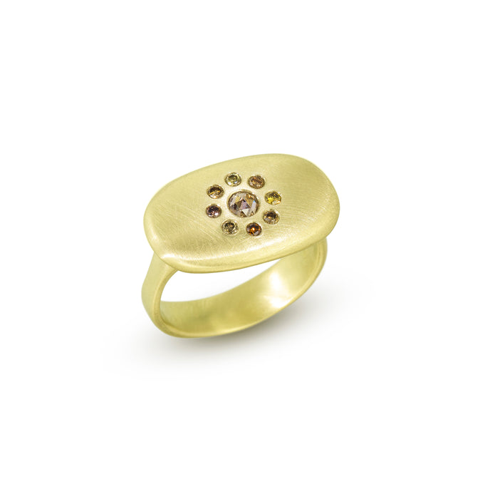Arun Sawad Ring, Mocha Rose-Cut & Cognac Diamonds in 14K Green Gold