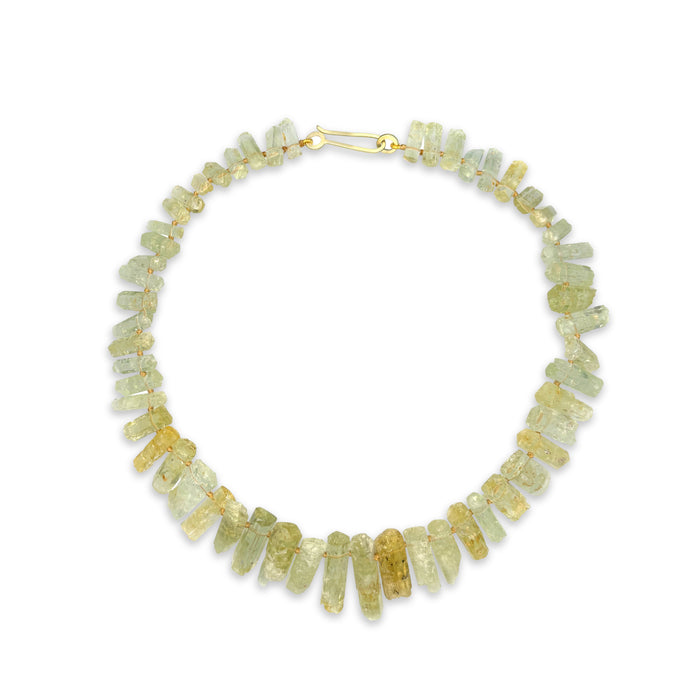 Green and Yellow Beryl Crystal Necklace with 14K Green Gold Clasp