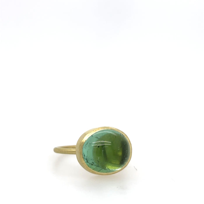 Green Tourmaline Oval Cabochon Ring in 18K Green Gold