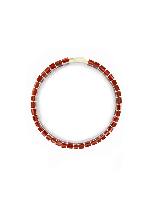 Red Jasper Trillions Necklace on Golden Silk with 14K Green Gold Clasp