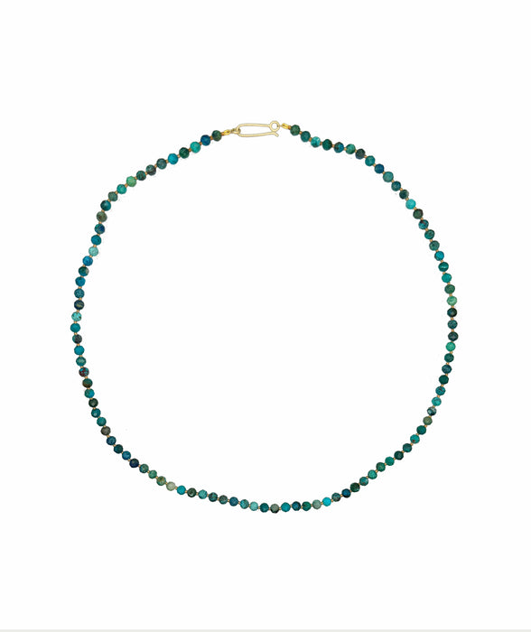 Chrysocolla, Malachite and Azurite Faceted Necklace with 14K Green Gold Clasp