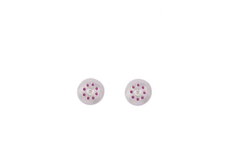 Pebble Stud Earrings with Pink Sapphires in Sterling Silver