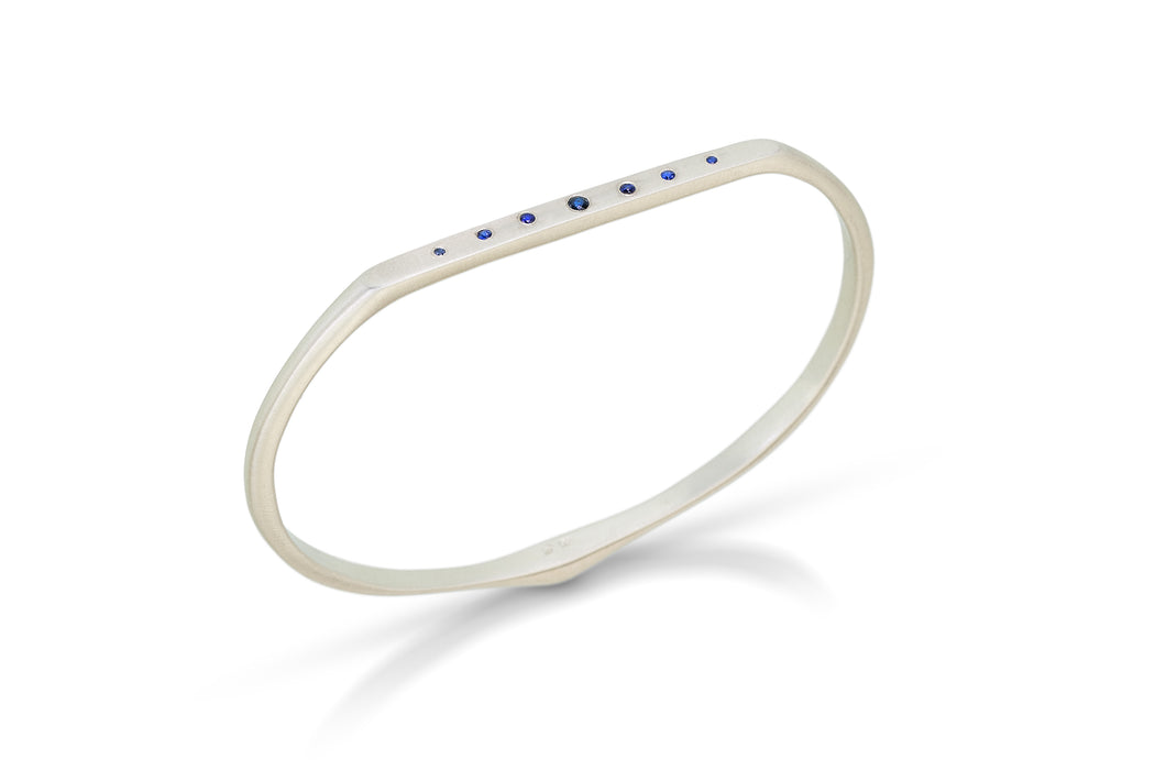 Corazon Bangle Bracelet with Blue Sapphires, Sterling Silver