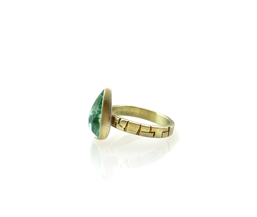Cobble Hill Cabochon Ring with Mint Green Tourmaline in 14K Green Gold