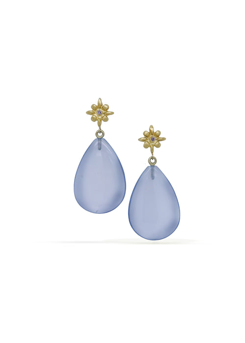 Lily Chalcedony Drop Earrings with Pink Diamonds in 18K Green Gold