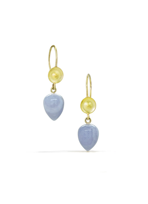 Blue Lace Agate Temple Drop Earrings in 14K Green Gold
