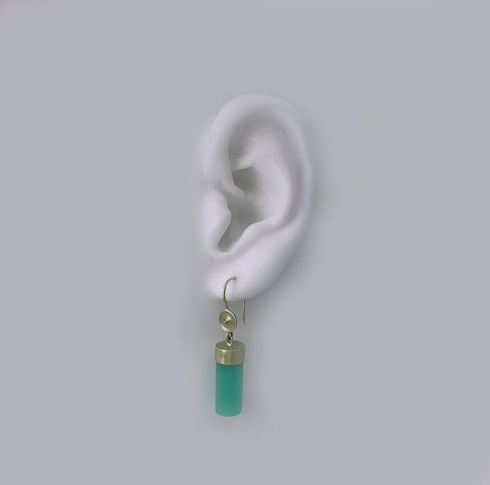 Temple Earrings with Chrysoprase Cylinders in 14K Green Gold
